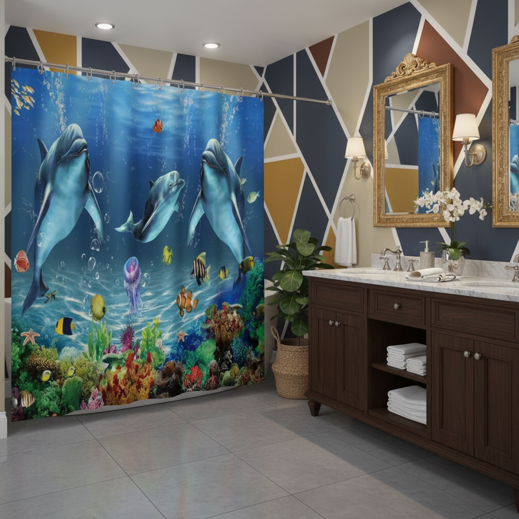 Under The Deep Blue Sea 4pcs Shower Curtain Set