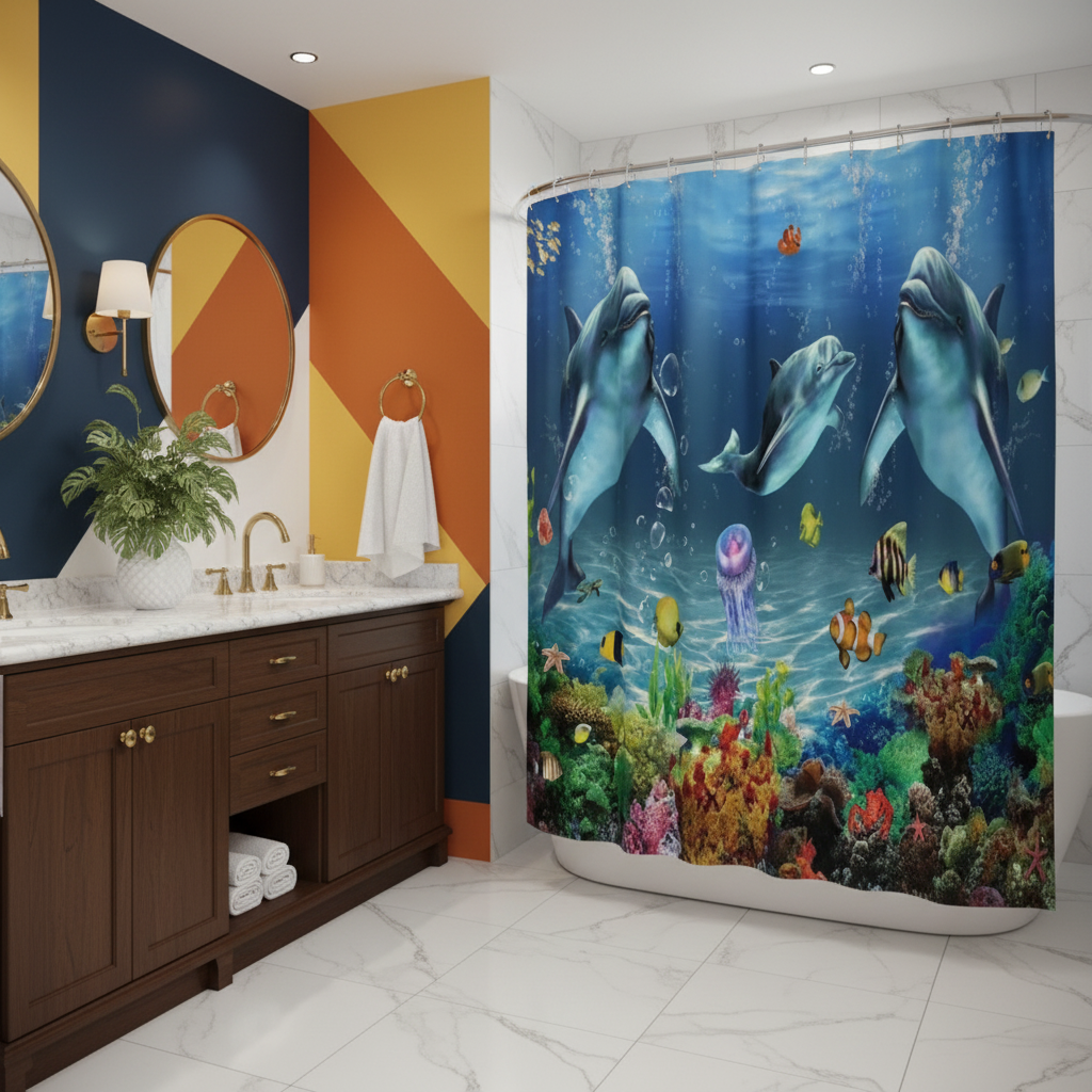Under The Deep Blue Sea 4pcs Shower Curtain Set