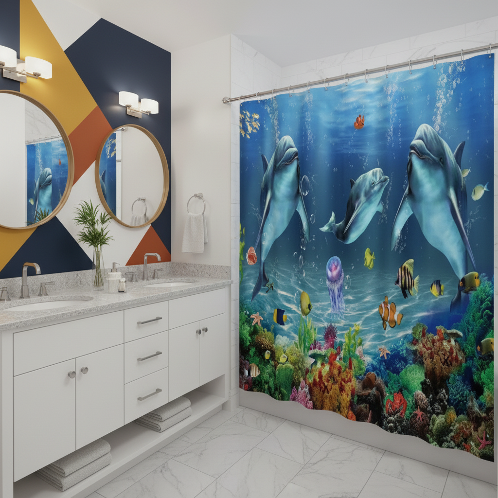 Under The Deep Blue Sea 4pcs Shower Curtain Set