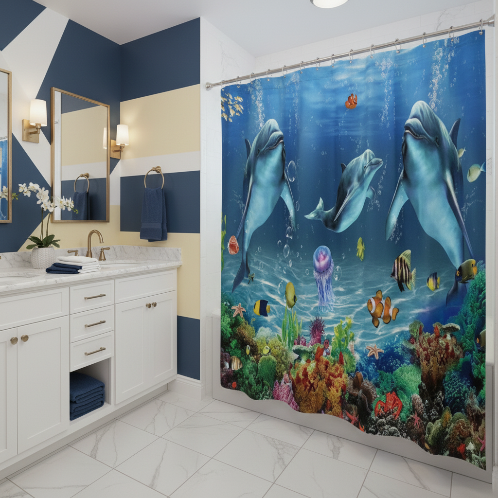 Under The Deep Blue Sea 4pcs Shower Curtain Set