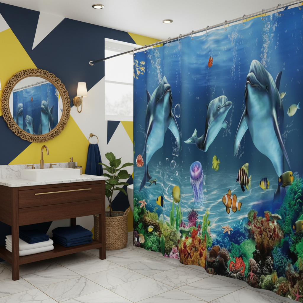 Under The Deep Blue Sea 4pcs Shower Curtain Set