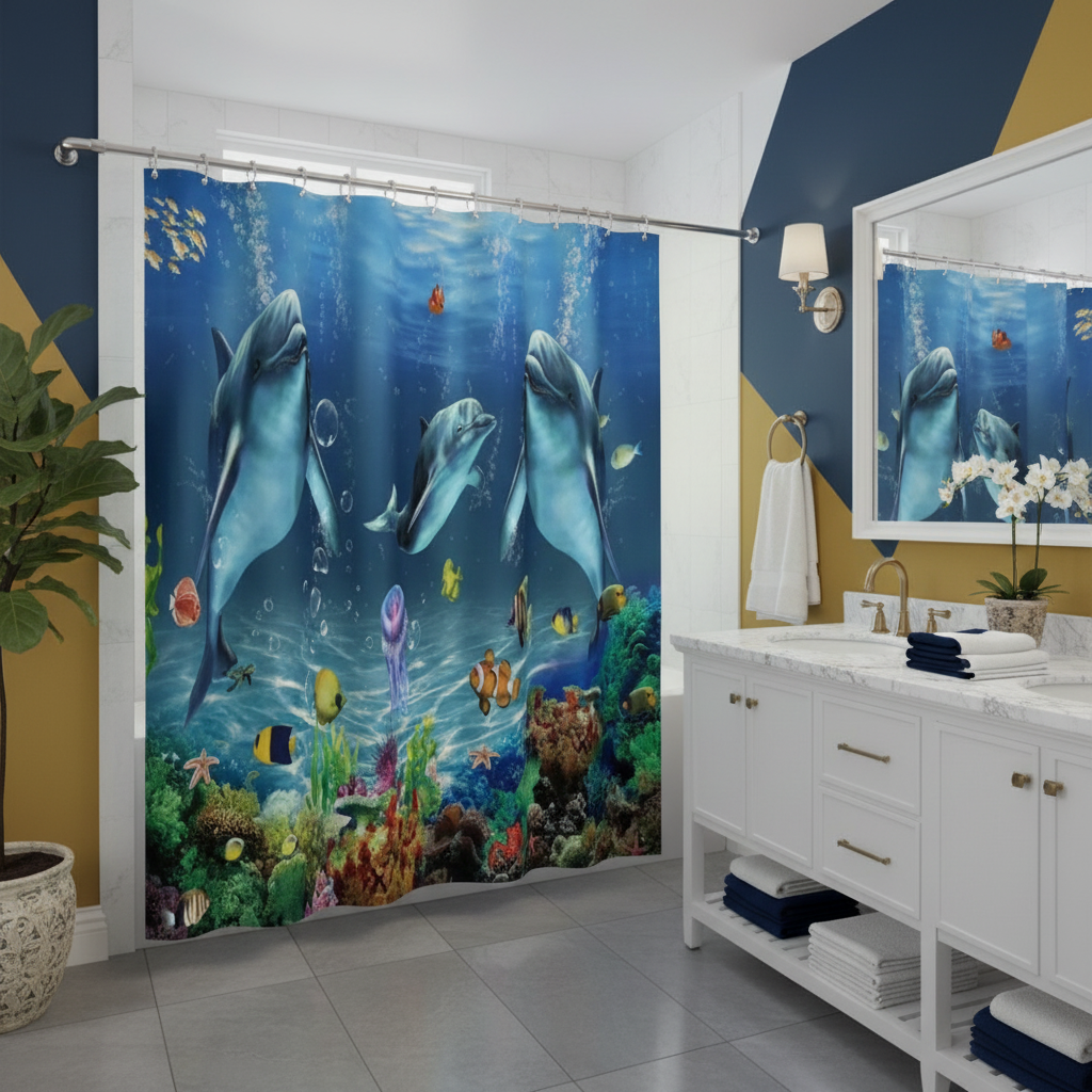 Under The Deep Blue Sea 4pcs Shower Curtain Set