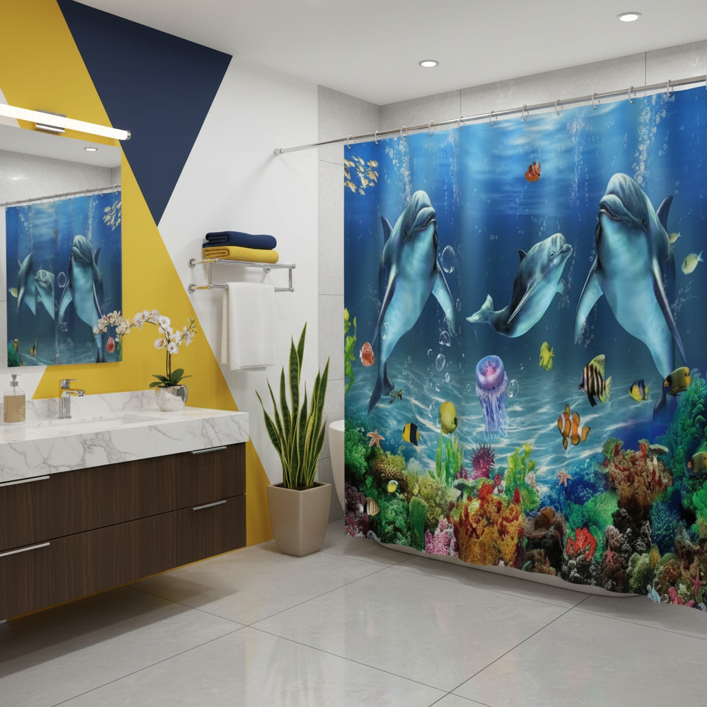 Under The Deep Blue Sea 4pcs Shower Curtain Set