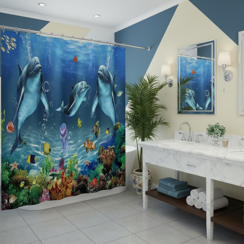 Under The Deep Blue Sea 4pcs Shower Curtain Set