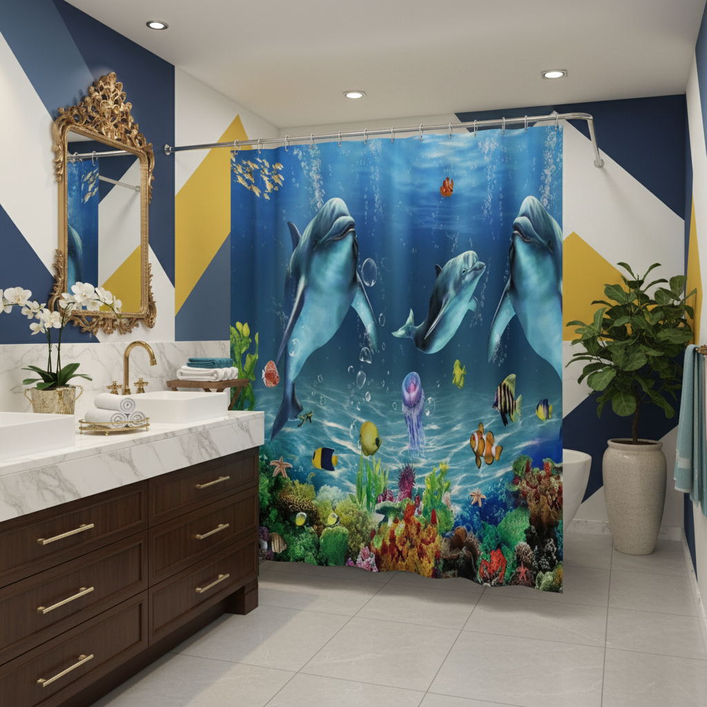 Under The Deep Blue Sea 4pcs Shower Curtain Set