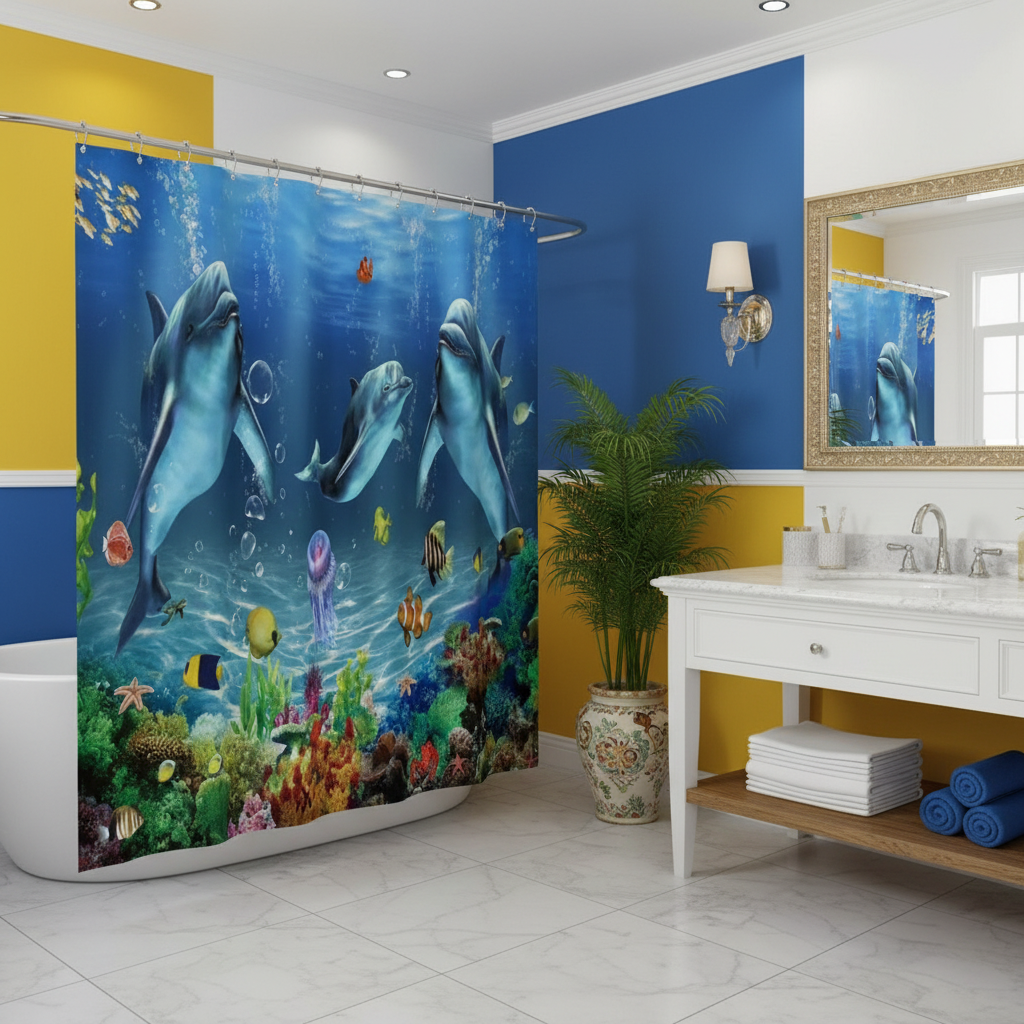 Under The Deep Blue Sea 4pcs Shower Curtain Set