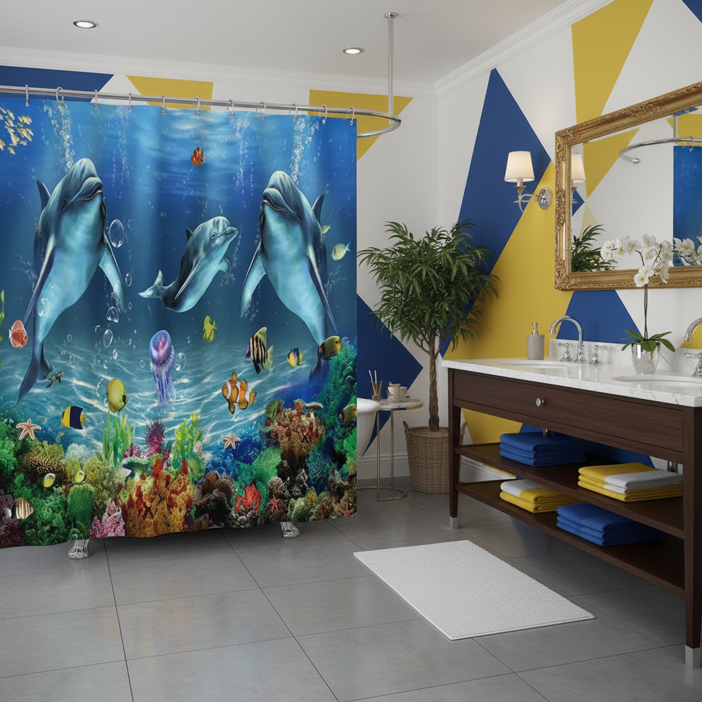 Under The Deep Blue Sea 4pcs Shower Curtain Set