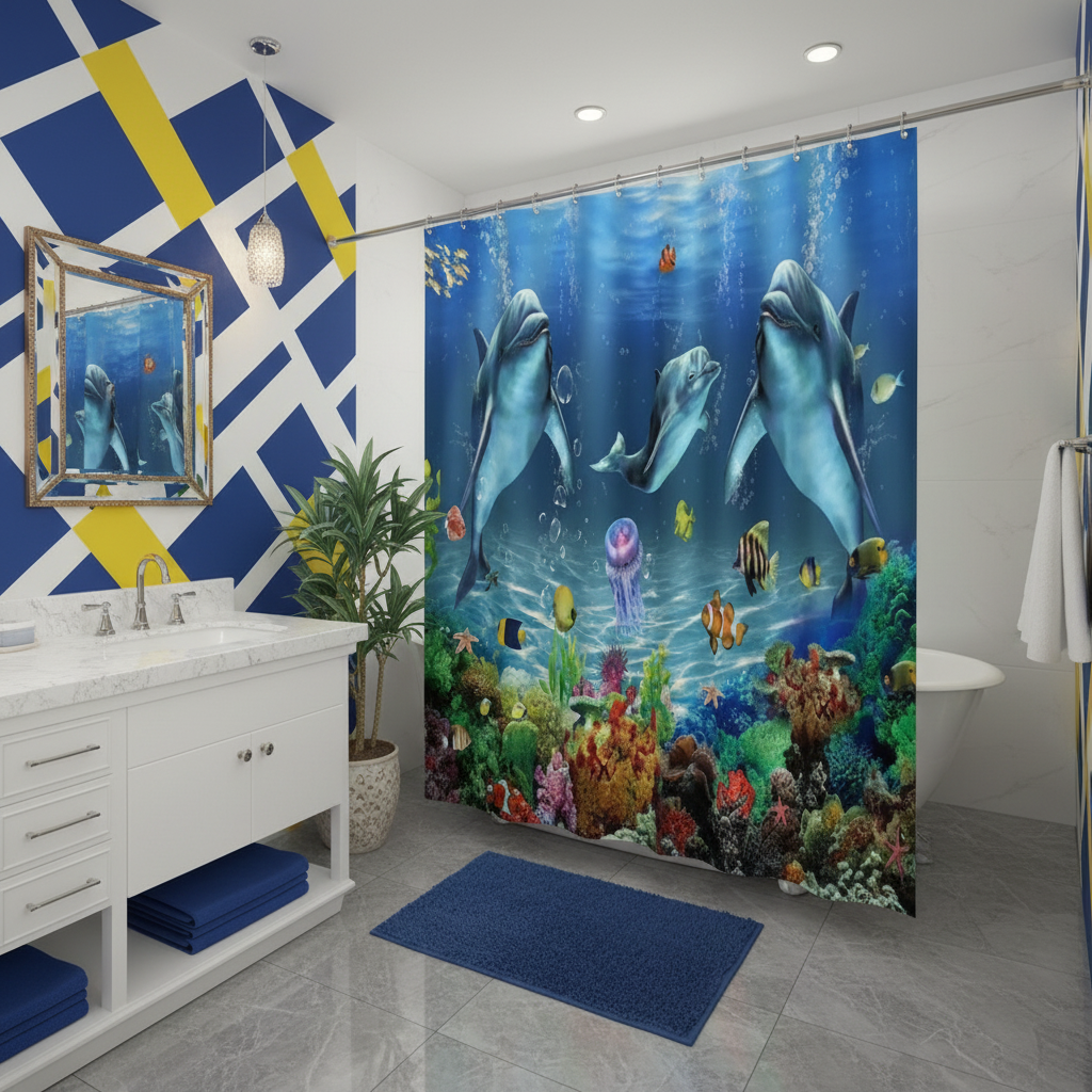 Under The Deep Blue Sea 4pcs Shower Curtain Set