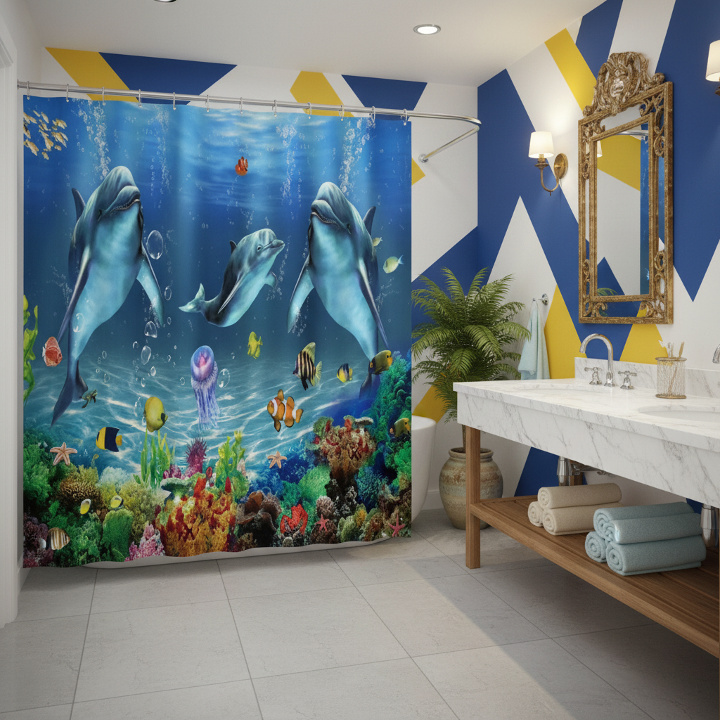 Under The Deep Blue Sea 4pcs Shower Curtain Set