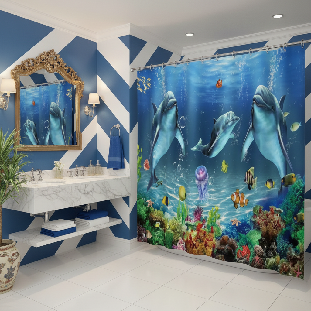 Under The Deep Blue Sea 4pcs Shower Curtain Set