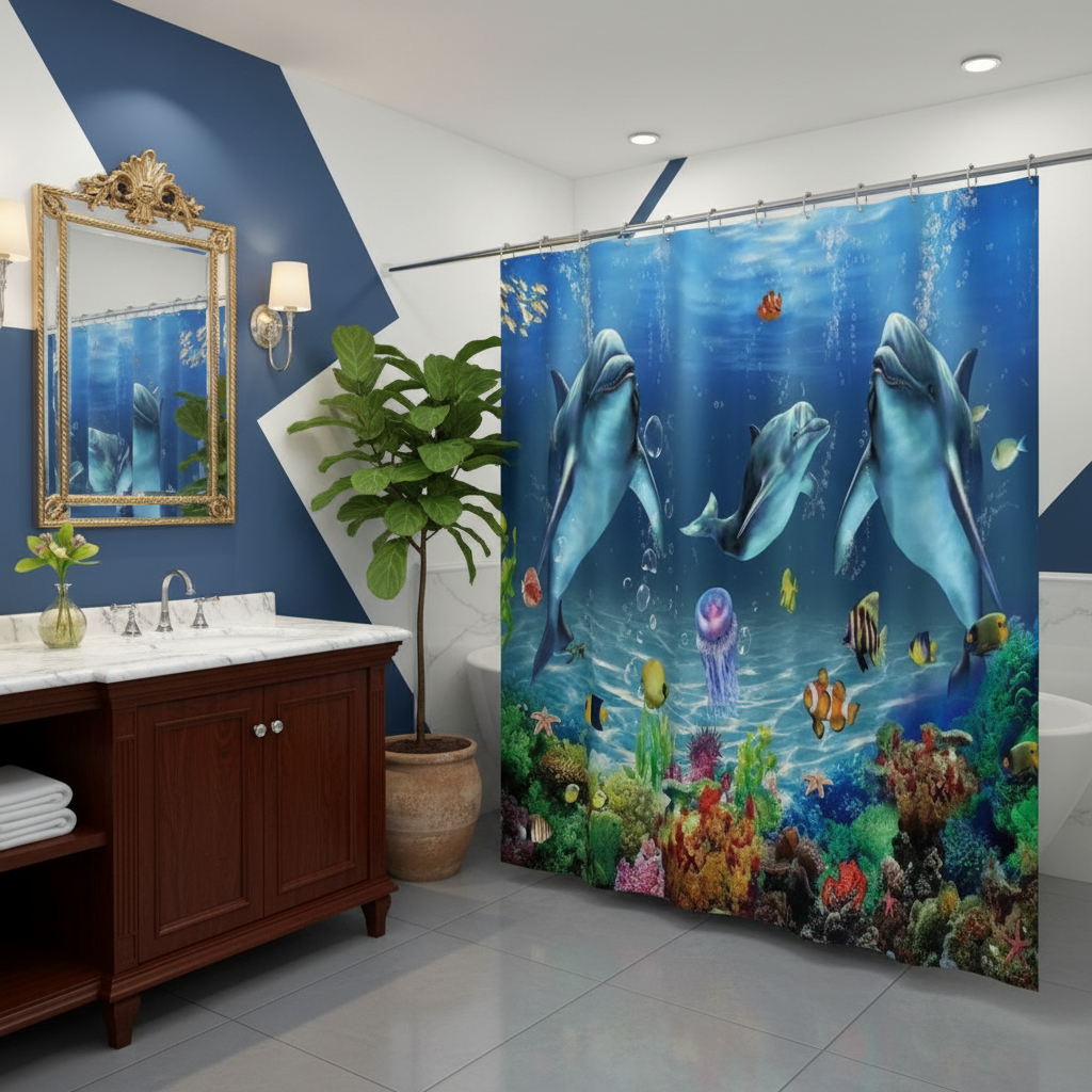 Under The Deep Blue Sea 4pcs Shower Curtain Set