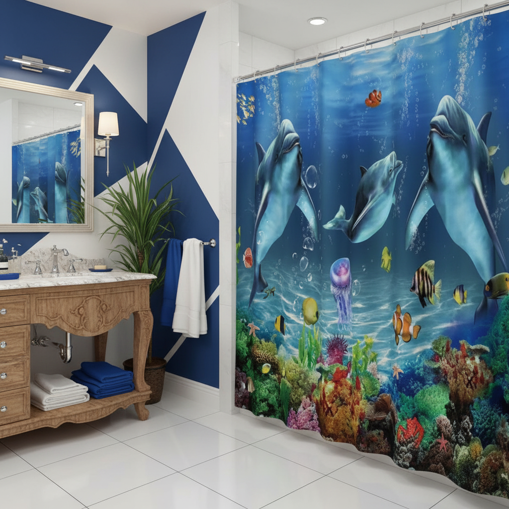 Under The Deep Blue Sea 4pcs Shower Curtain Set