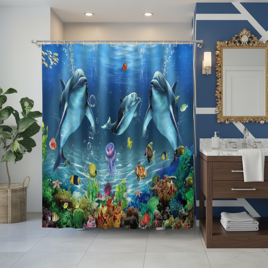 Under The Deep Blue Sea 4pcs Shower Curtain Set