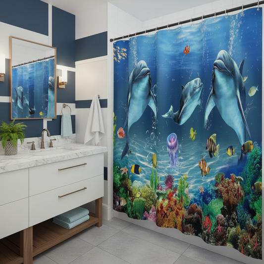 Under The Deep Blue Sea 4pcs Shower Curtain Set