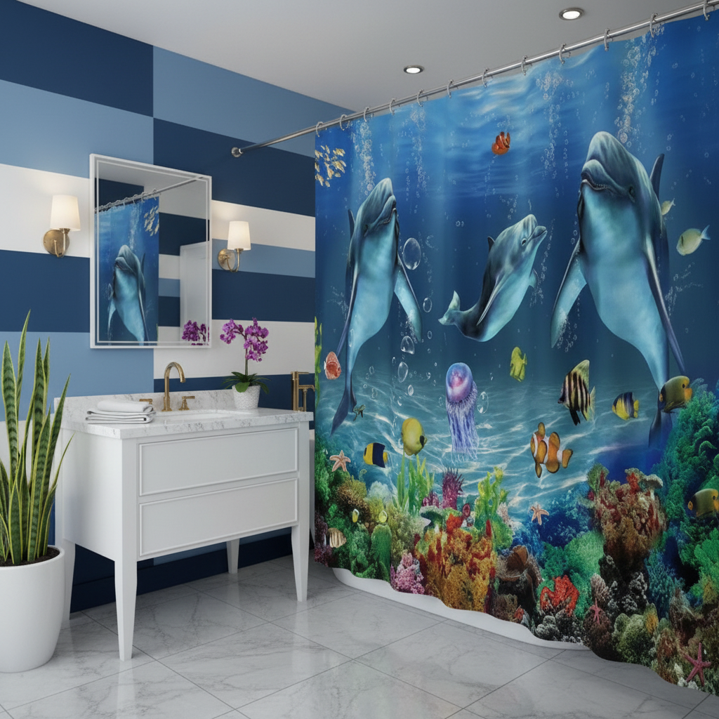 Under The Deep Blue Sea 4pcs Shower Curtain Set
