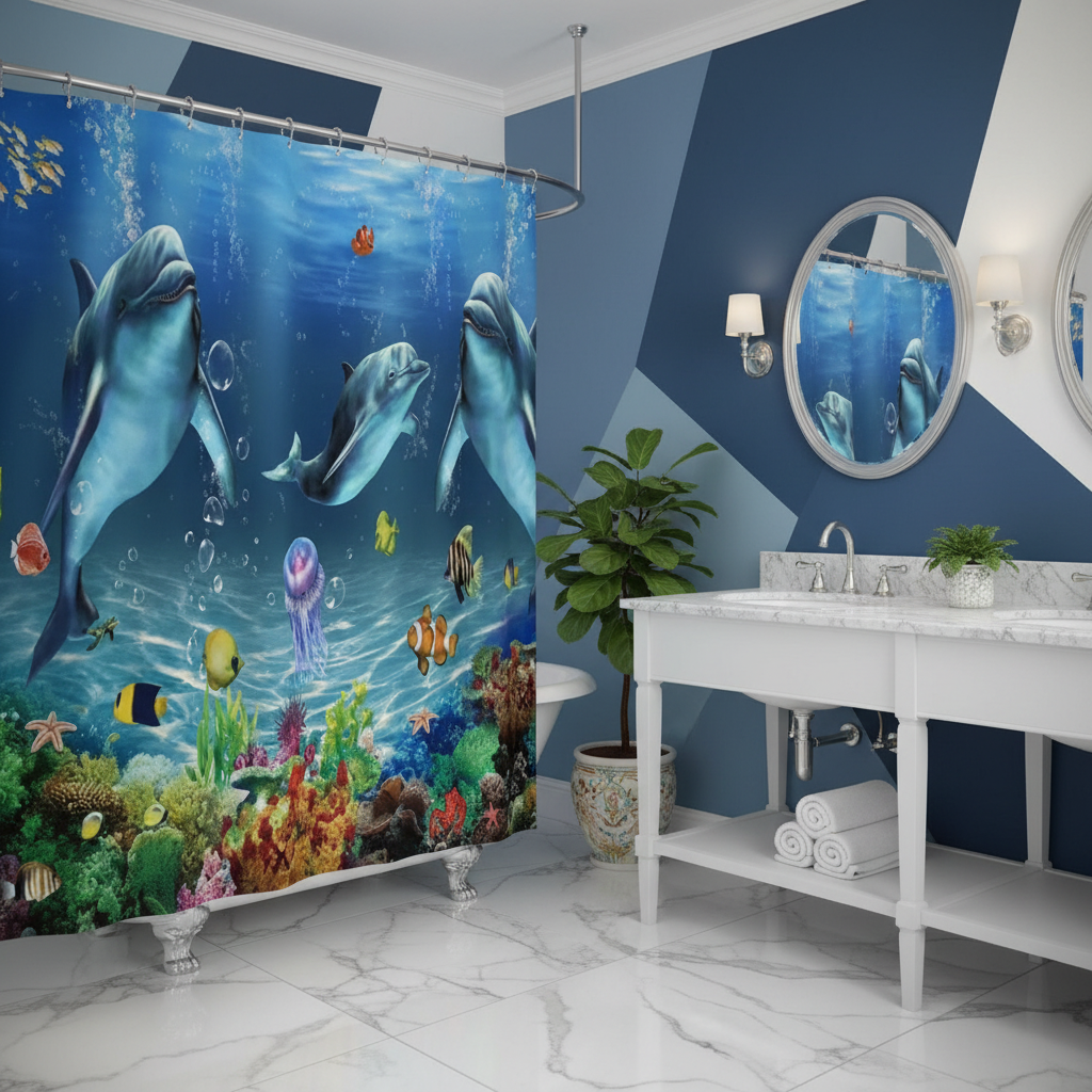 Under The Deep Blue Sea 4pcs Shower Curtain Set