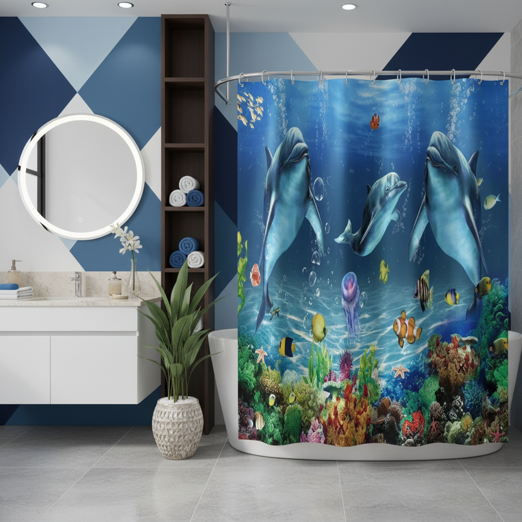Under The Deep Blue Sea 4pcs Shower Curtain Set