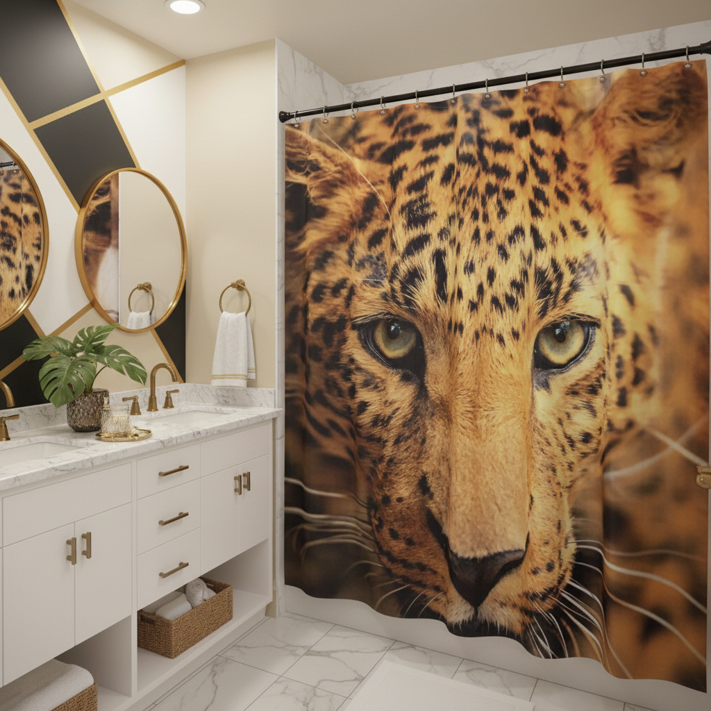Exotic Breathtaking Ferocious Leopard Shower Curtain