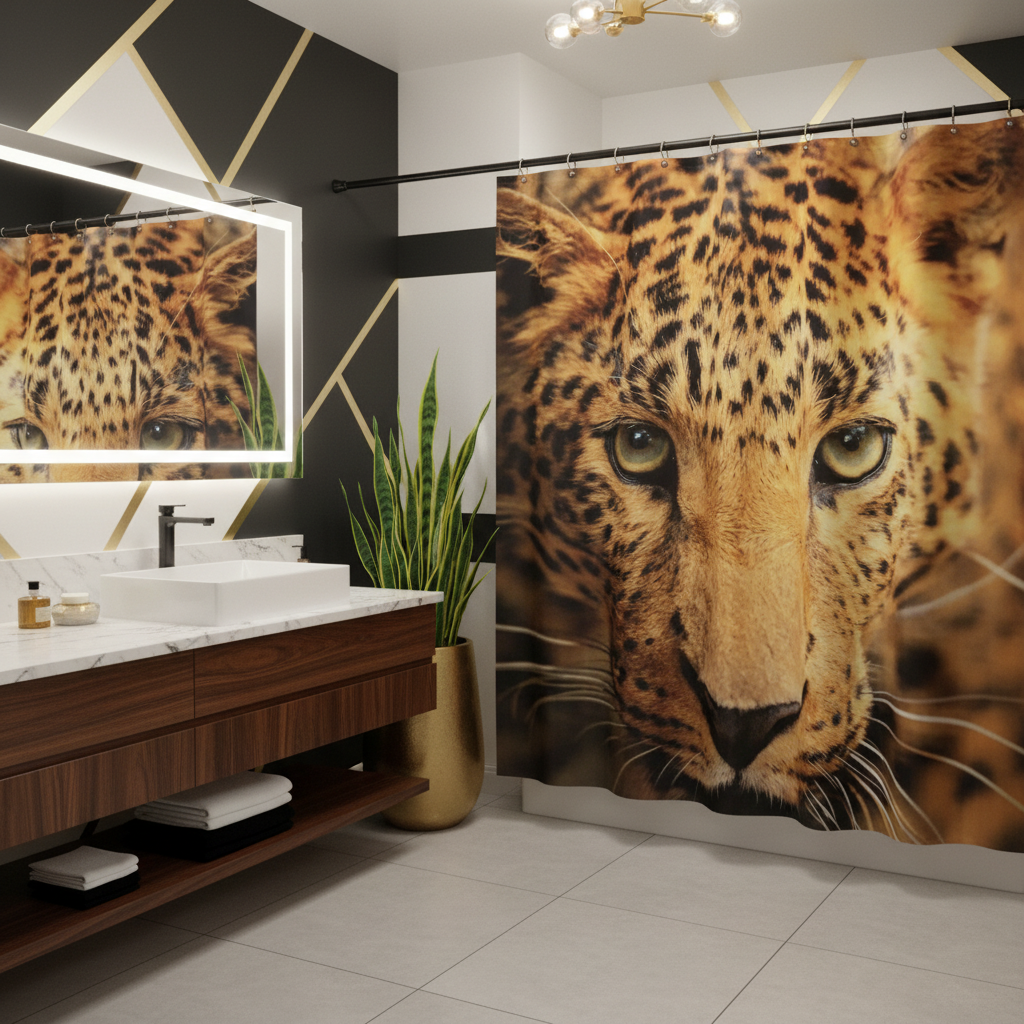 Exotic Breathtaking Ferocious Leopard Shower Curtain