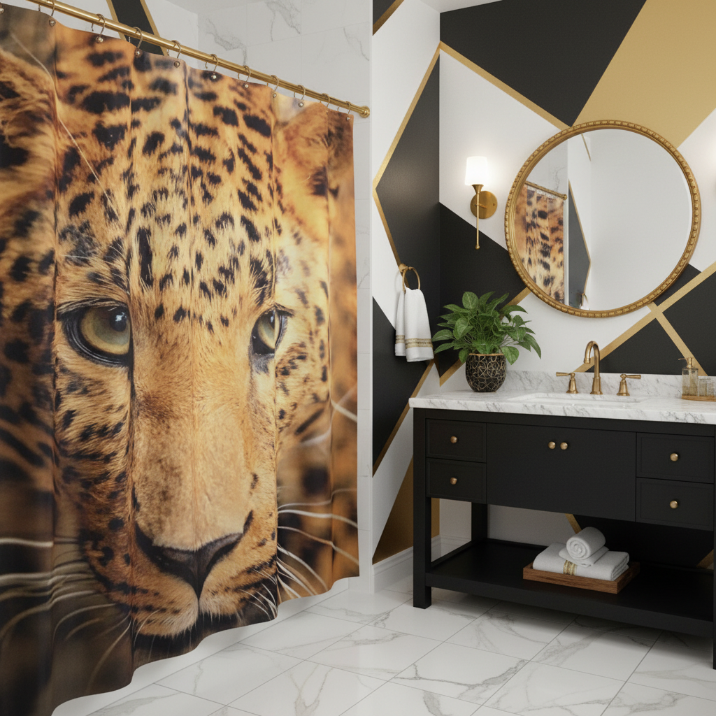 Exotic Breathtaking Ferocious Leopard Shower Curtain