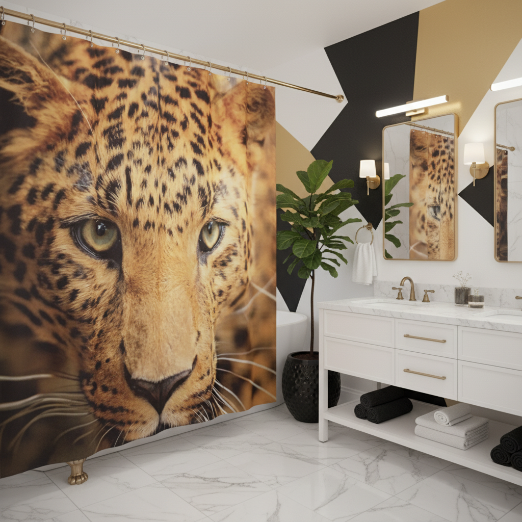 Exotic Breathtaking Ferocious Leopard Shower Curtain