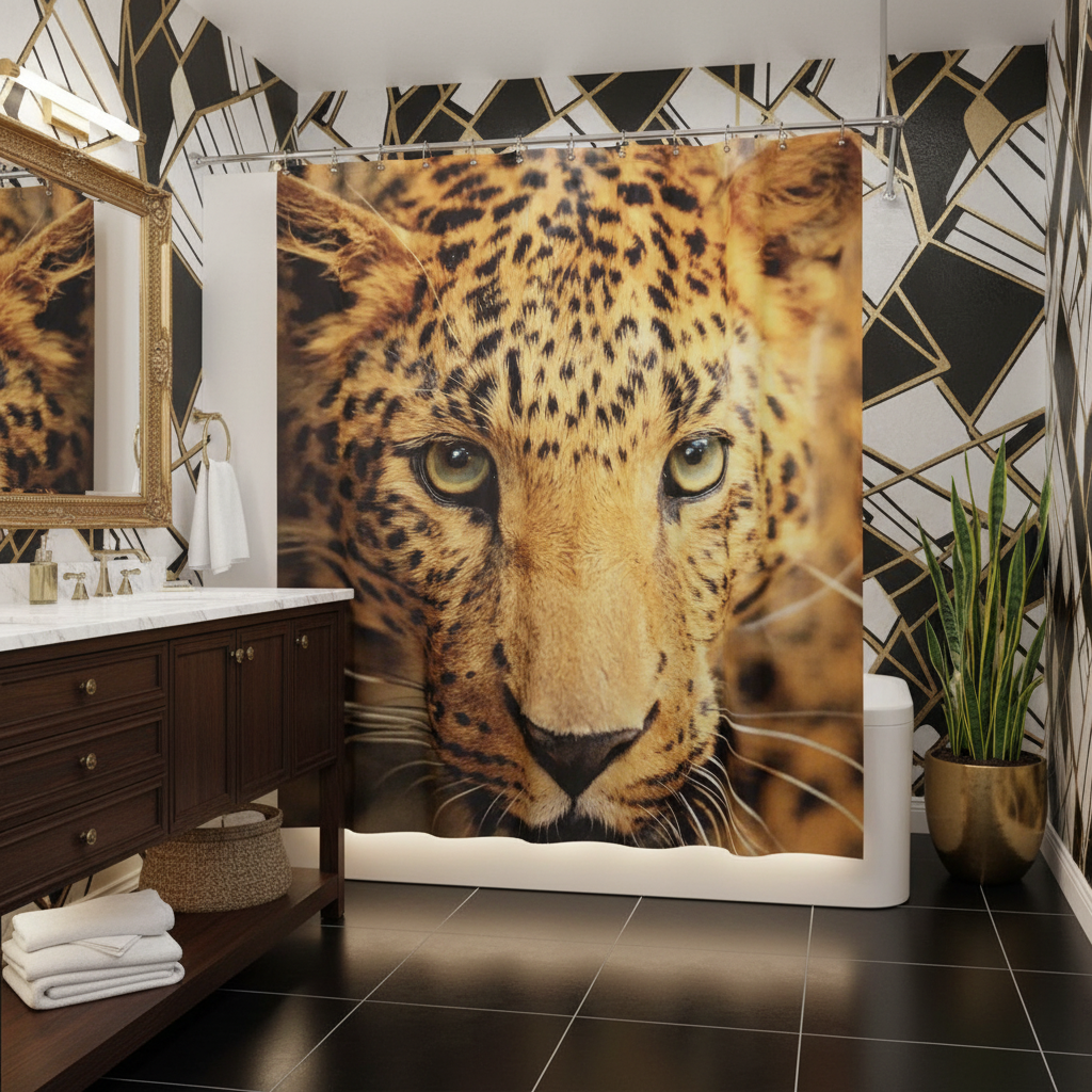 Exotic Breathtaking Ferocious Leopard Shower Curtain