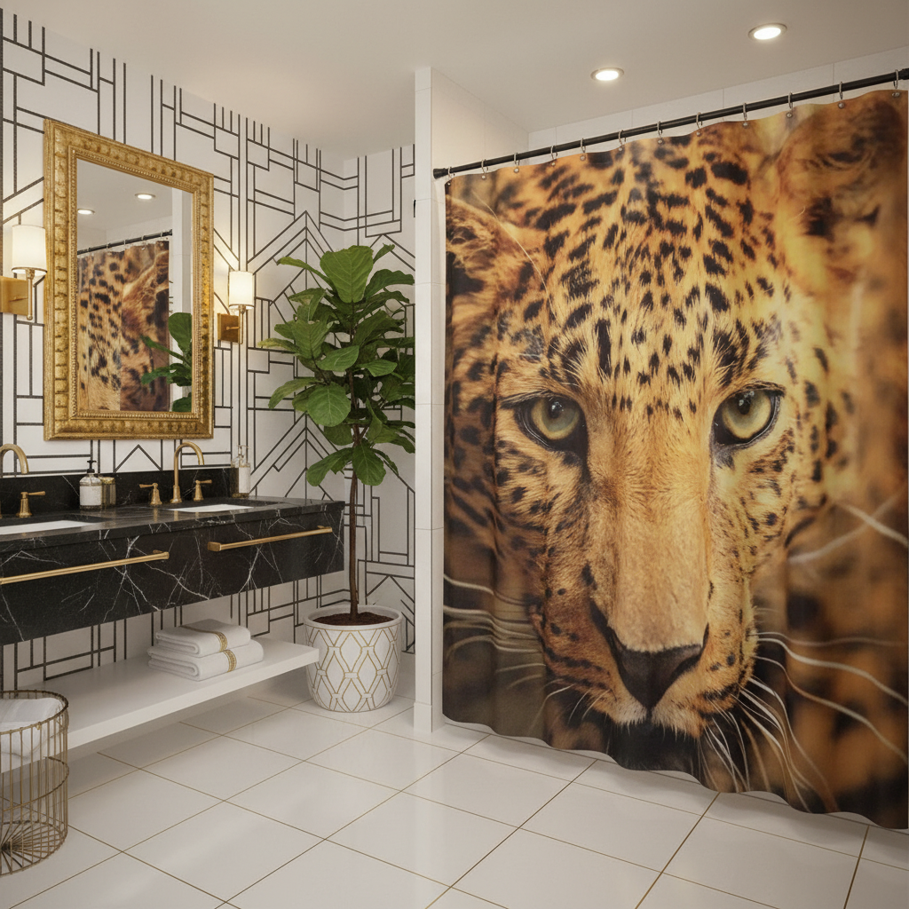 Exotic Breathtaking Ferocious Leopard Shower Curtain