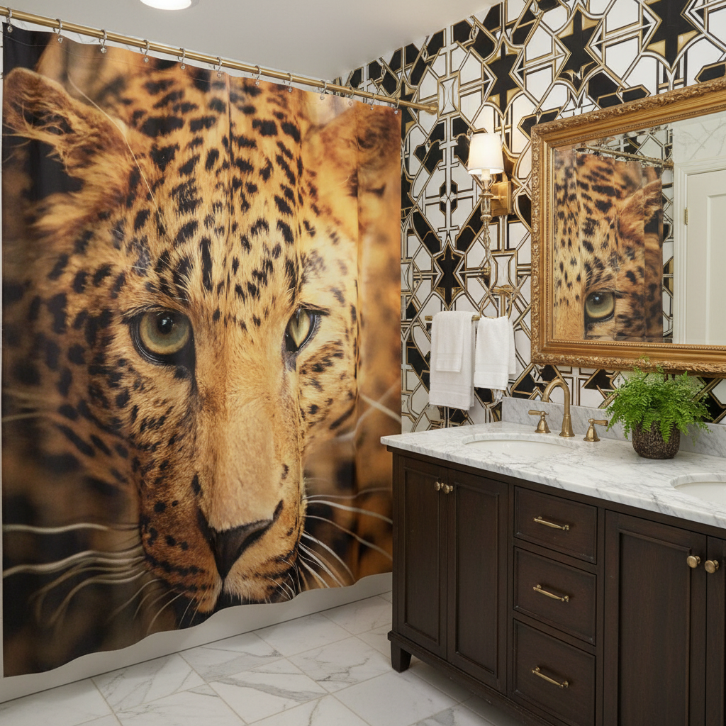 Exotic Breathtaking Ferocious Leopard Shower Curtain