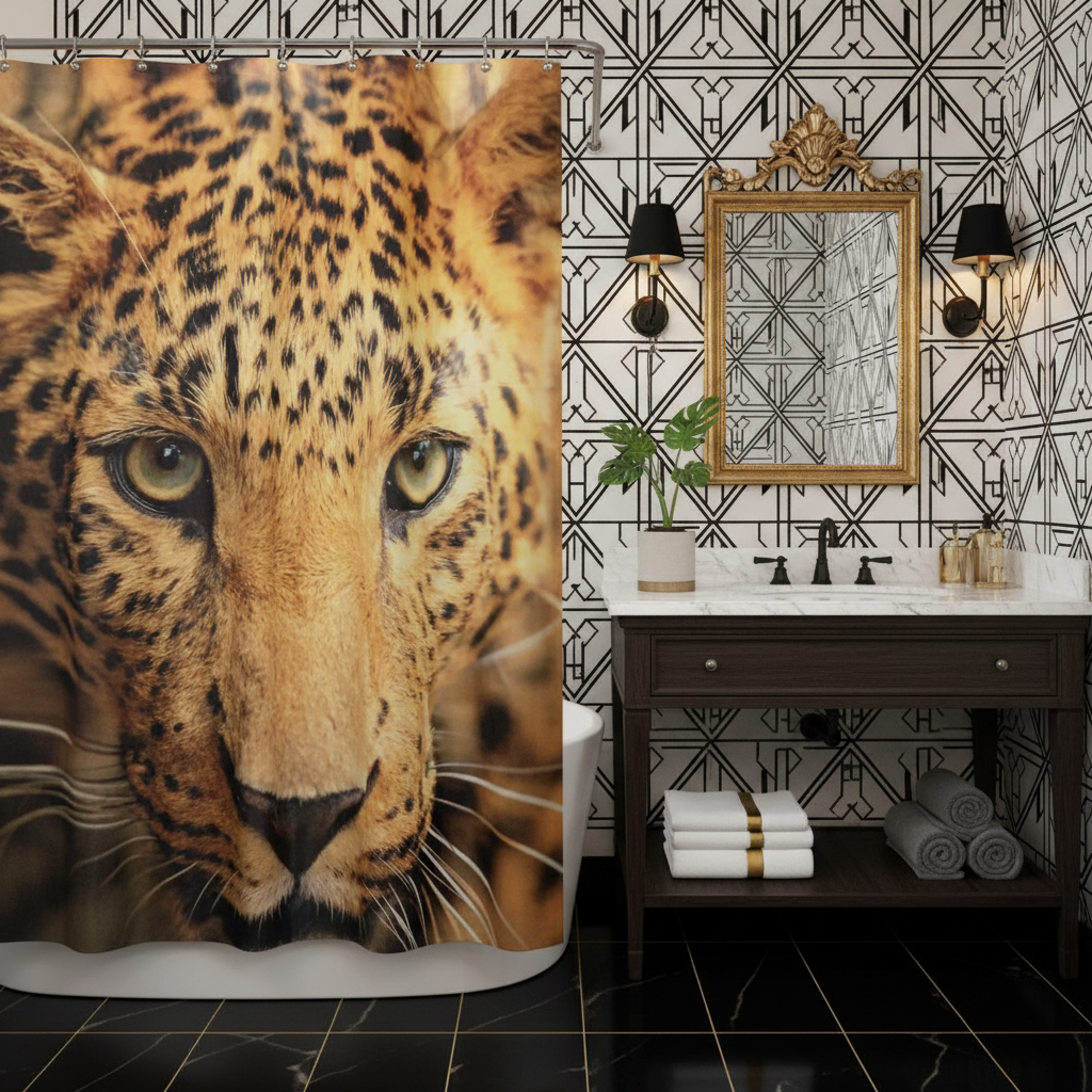 Exotic Breathtaking Ferocious Leopard Shower Curtain