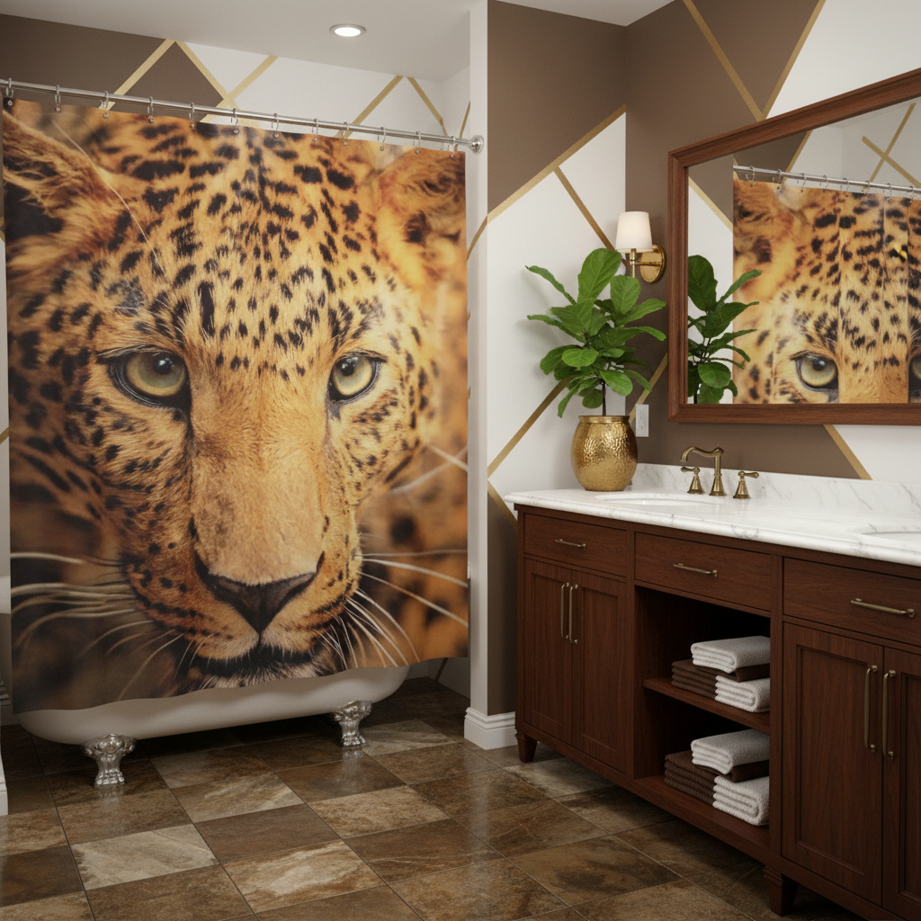 Exotic Breathtaking Ferocious Leopard Shower Curtain