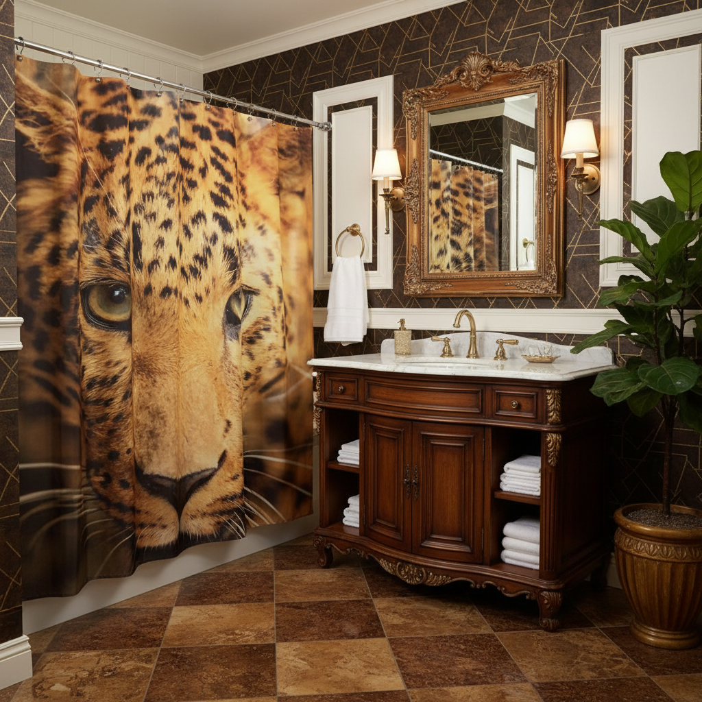 Exotic Breathtaking Ferocious Leopard Shower Curtain