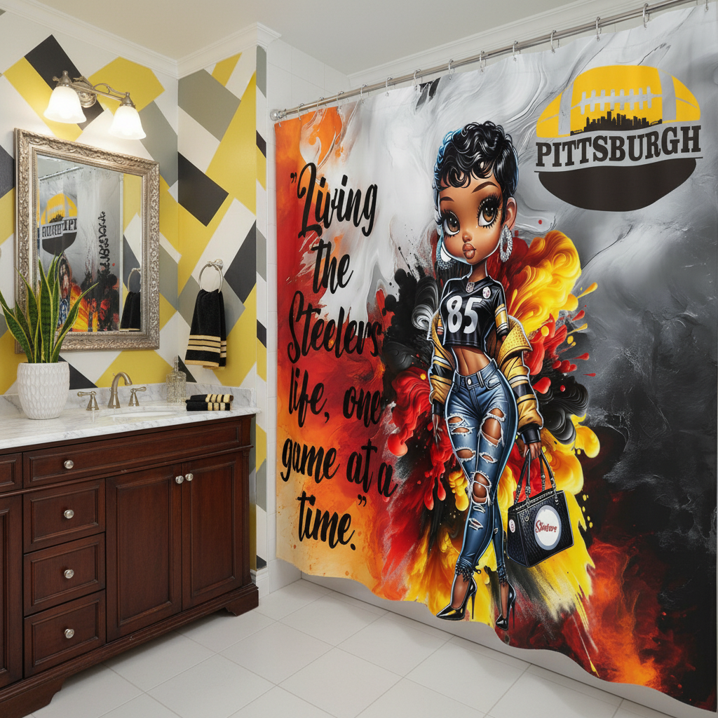 Copycat-Creations Pittsburgh Football 2pcs Shower Curtain Set