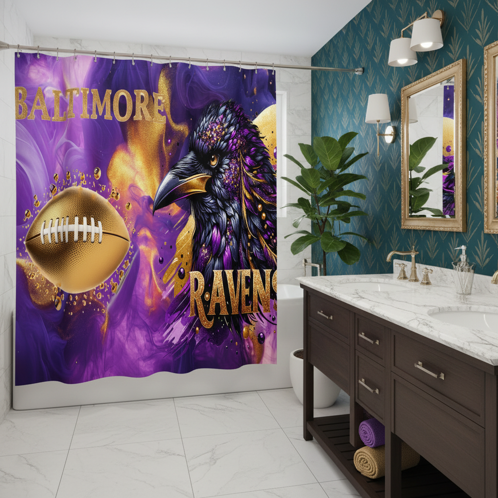 Copycat-Creations Baltimore 4pcs Football Shower Curtain Set