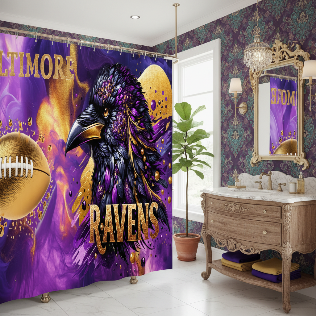 Copycat-Creations Baltimore 4pcs Football Shower Curtain Set