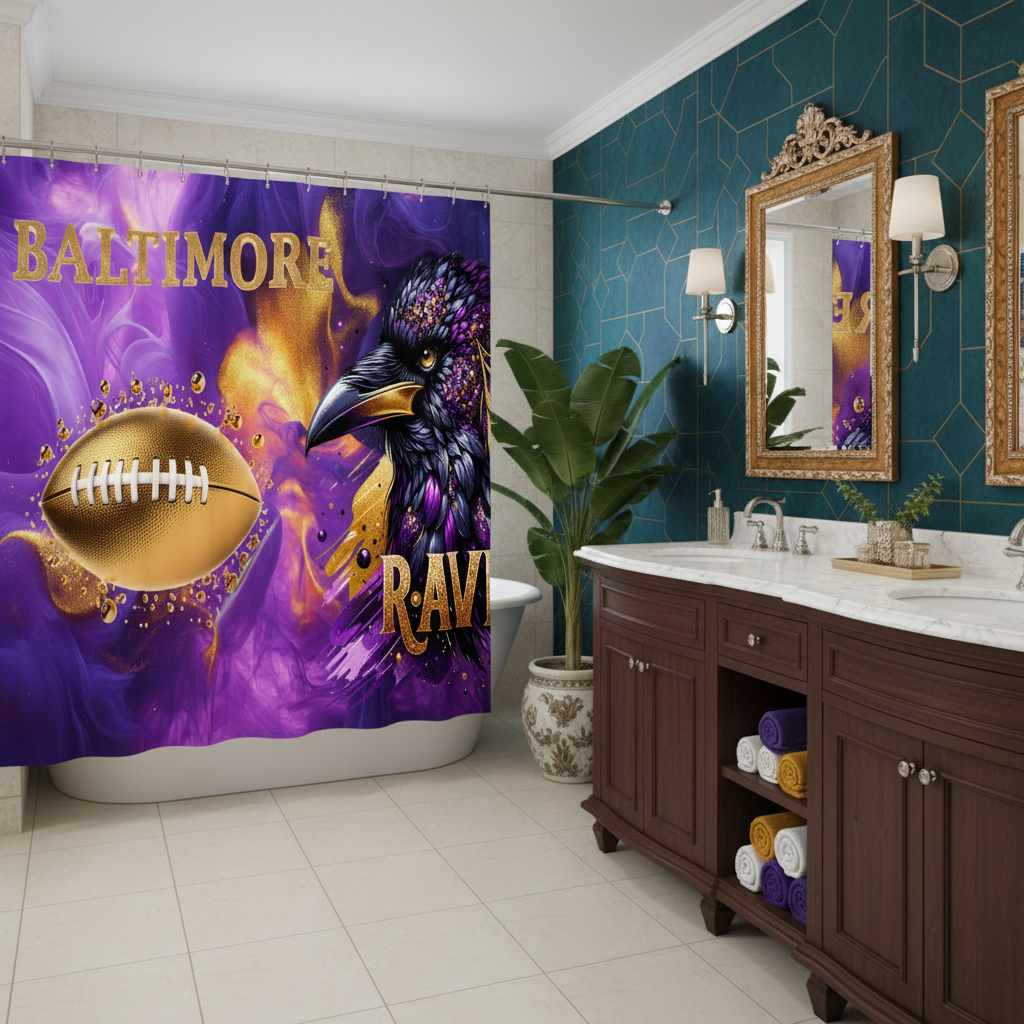 Copycat-Creations Baltimore 4pcs Football Shower Curtain Set