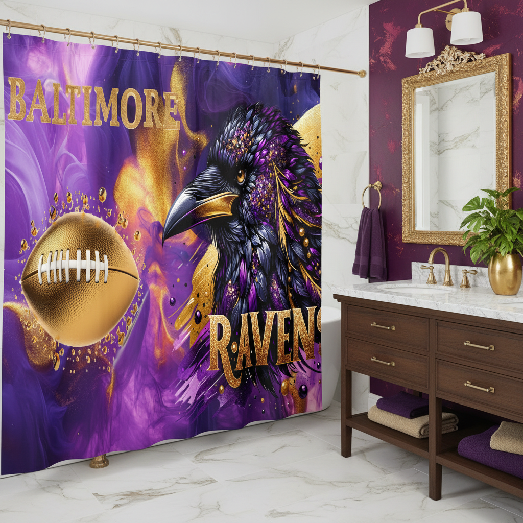 Copycat-Creations Baltimore 4pcs Football Shower Curtain Set