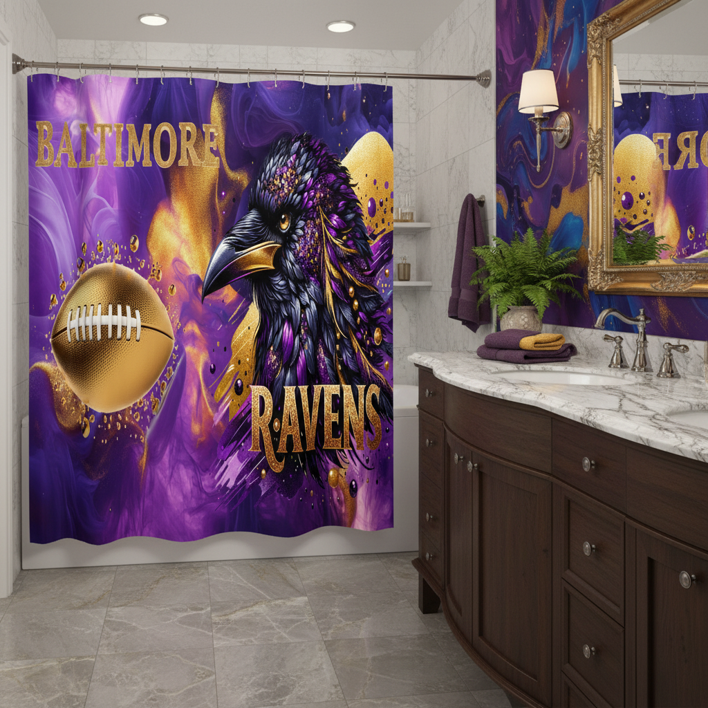 Copycat-Creations Baltimore 4pcs Football Shower Curtain Set