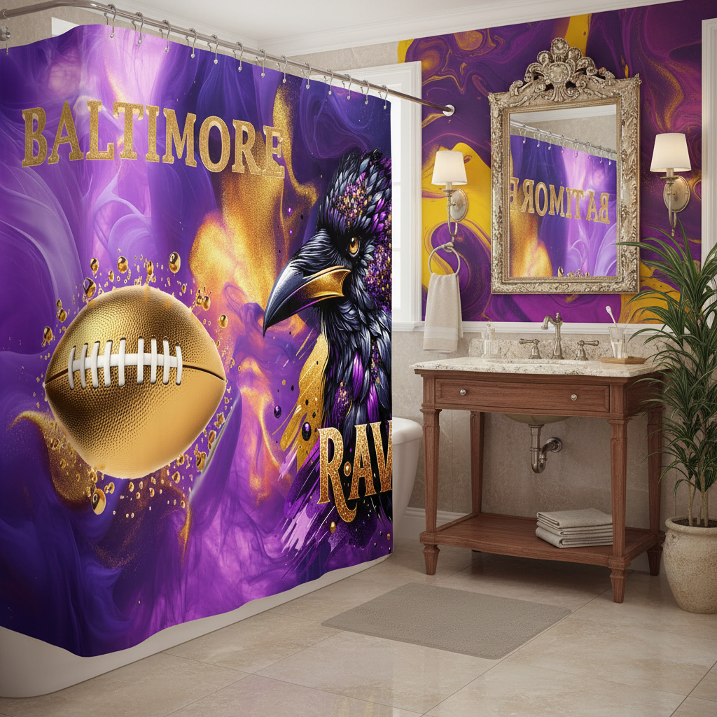 Copycat-Creations Baltimore 4pcs Football Shower Curtain Set
