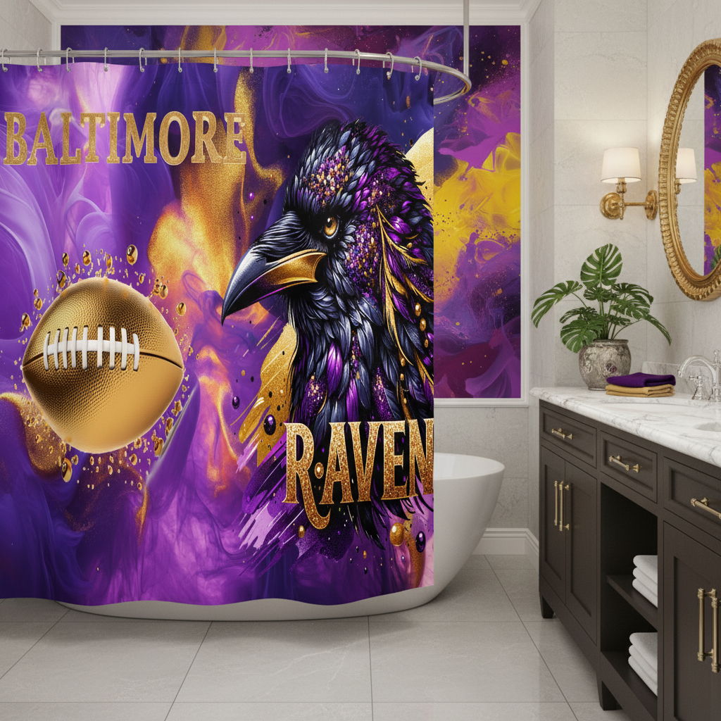 Copycat-Creations Baltimore 2pcs Football Shower Curtain Set