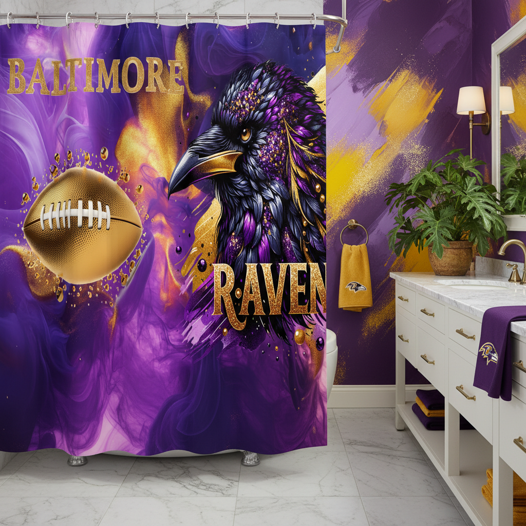 Copycat-Creations Baltimore 2pcs Football Shower Curtain Set