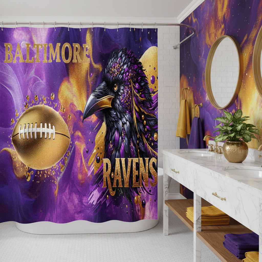 Copycat-Creations Baltimore 4pcs Football Shower Curtain Set