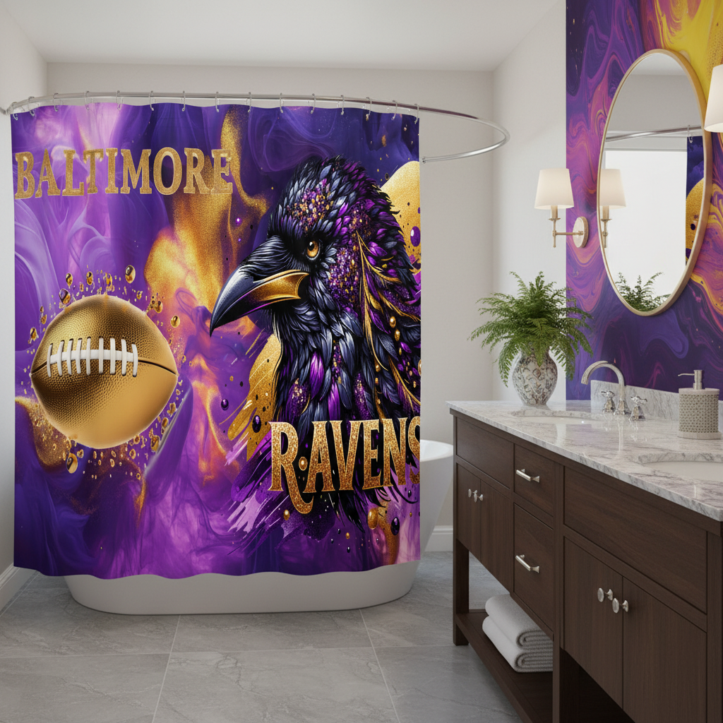 Copycat-Creations Baltimore 4pcs Football Shower Curtain Set