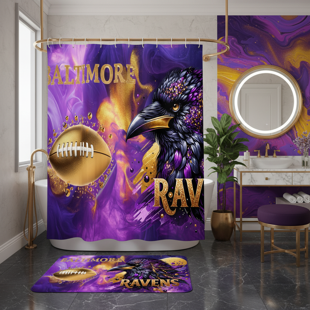 Copycat-Creations Baltimore 2pcs Football Shower Curtain Set