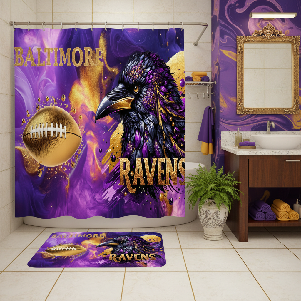 Copycat-Creations Baltimore 2pcs Football Shower Curtain Set