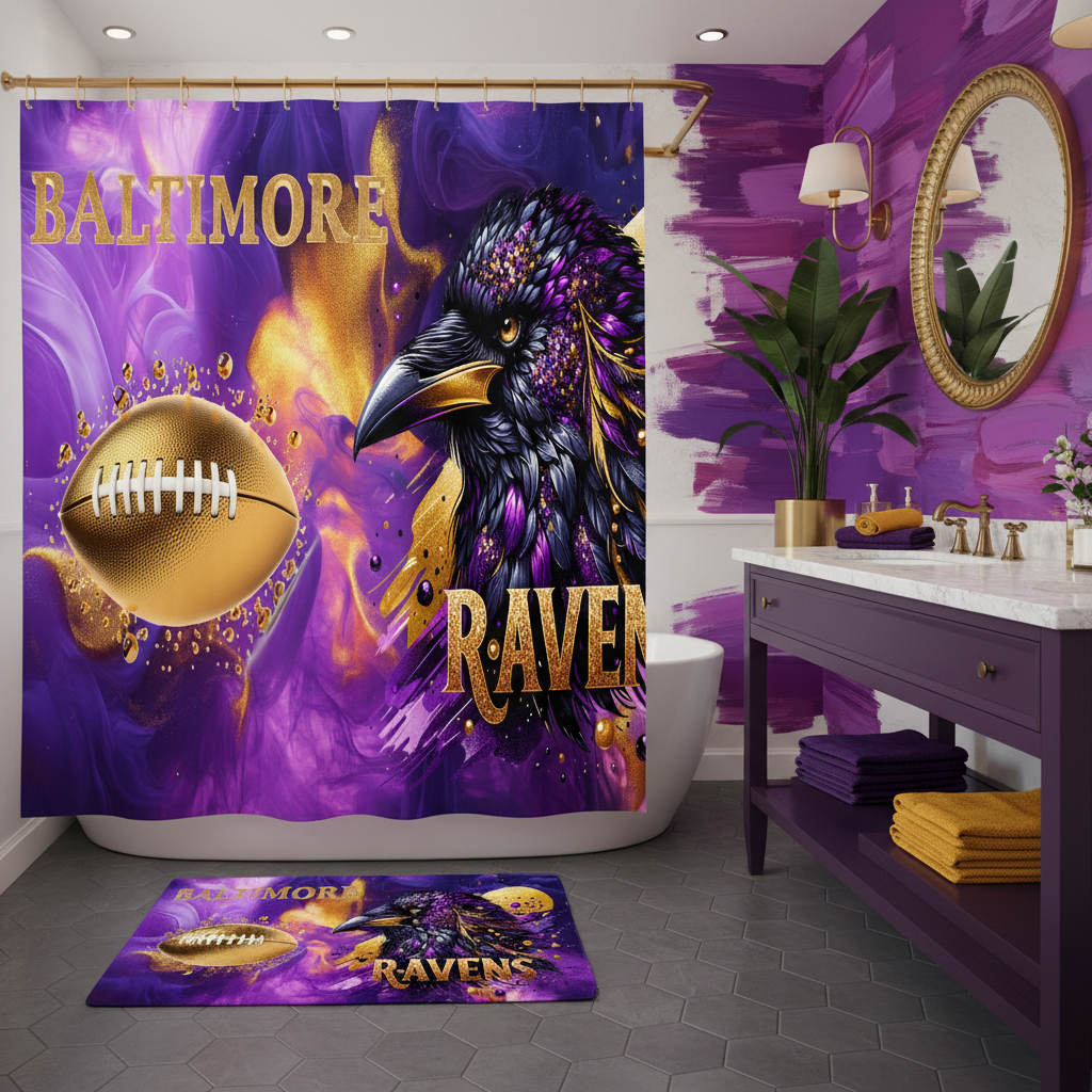 Copycat-Creations Baltimore 2pcs Football Shower Curtain Set