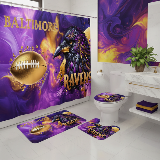 Copycat-Creations Baltimore 4pcs Football Shower Curtain Set