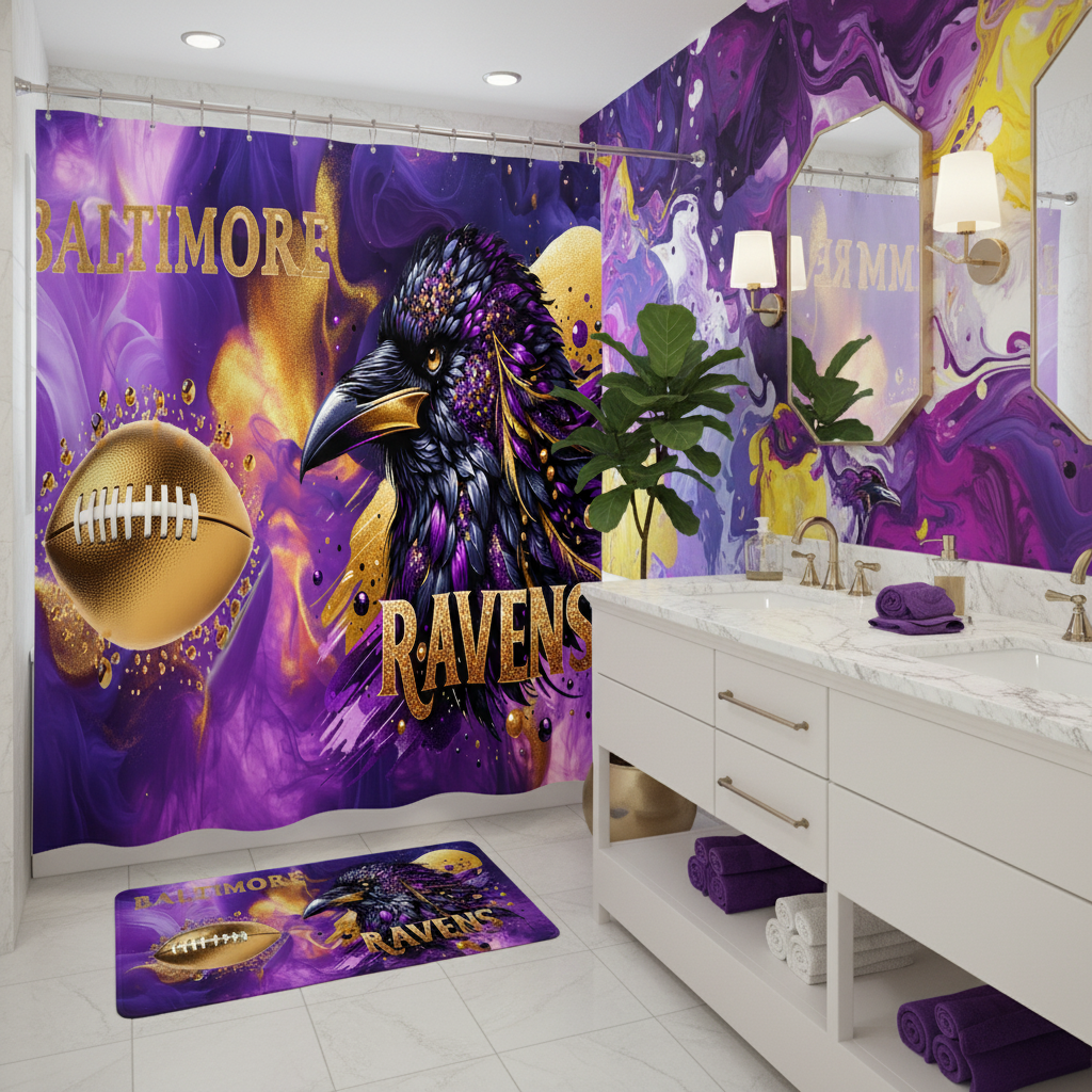 Copycat-Creations Baltimore 2pcs Football Shower Curtain Set