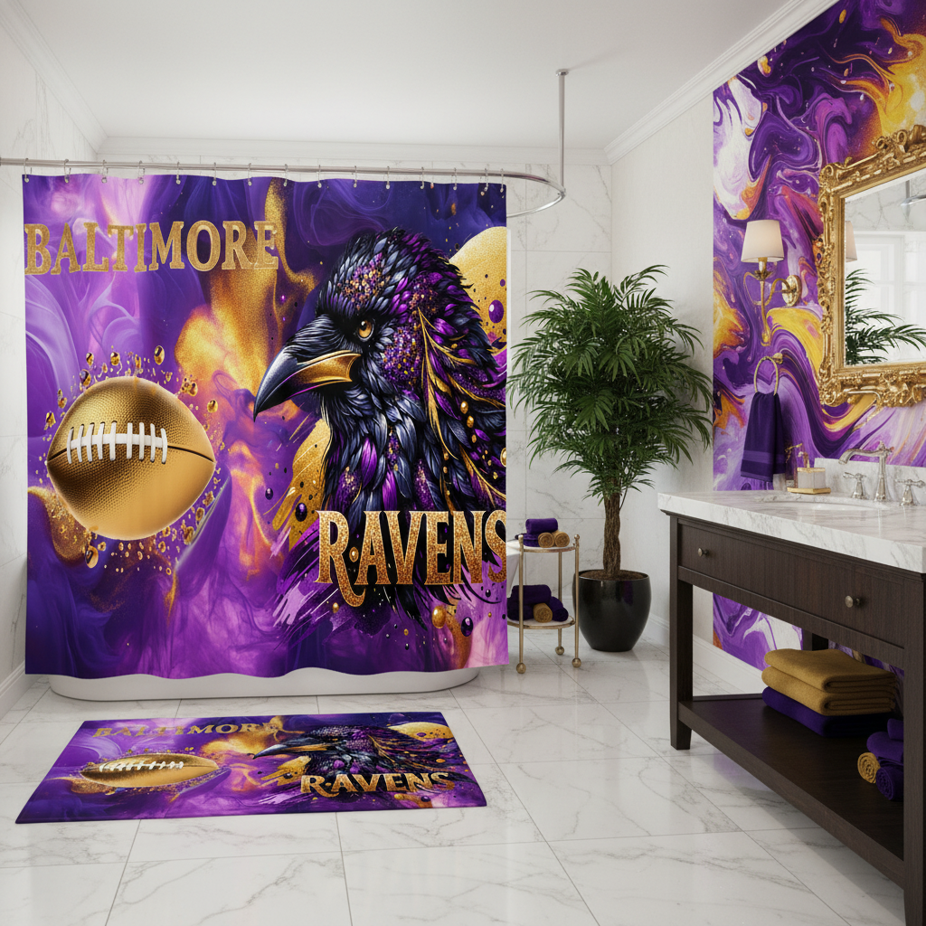 Copycat-Creations Baltimore 2pcs Football Shower Curtain Set