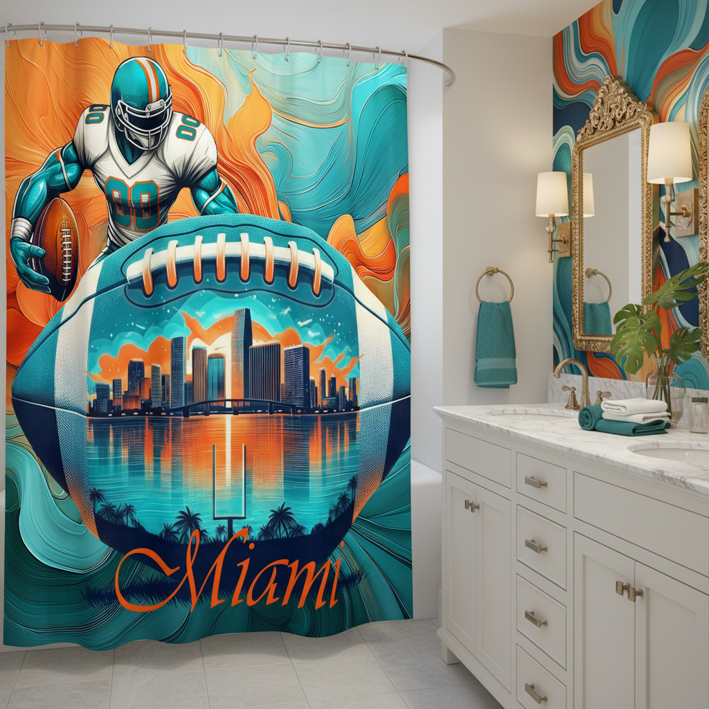 Copycat-Creations 2nd Edition Miami Football Shower Curtain