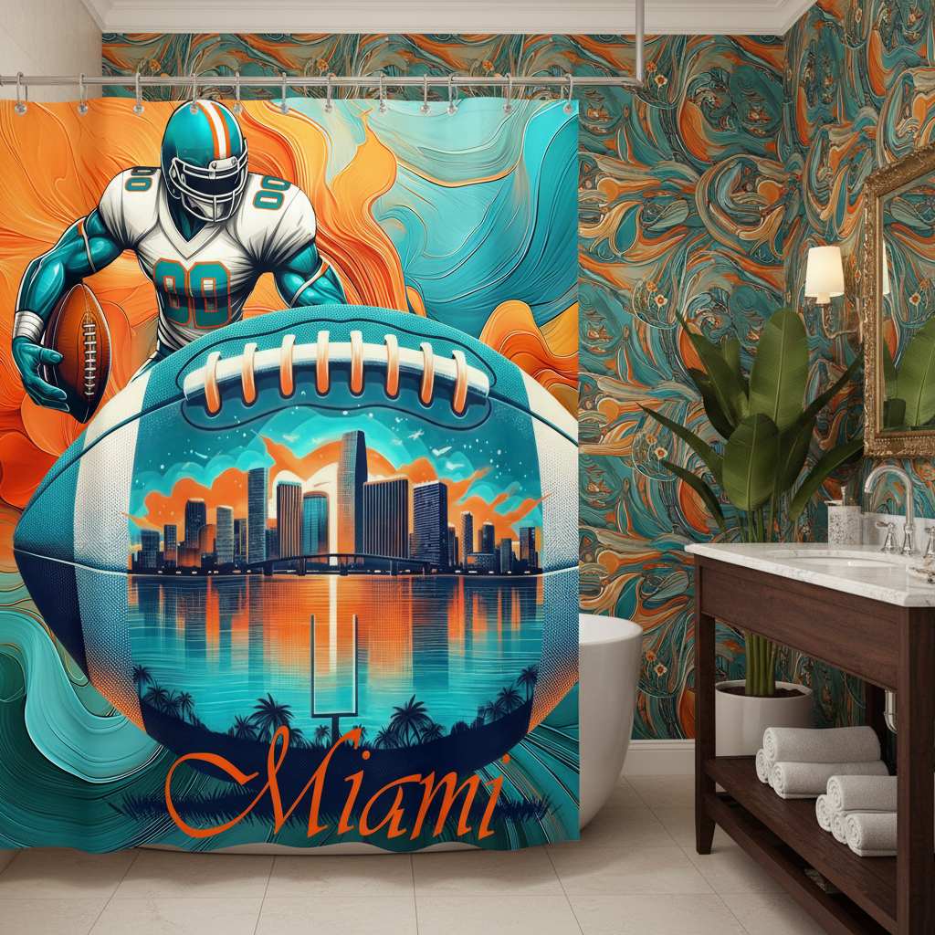 Copycat-Creations 2nd Edition Miami Football Shower Curtain